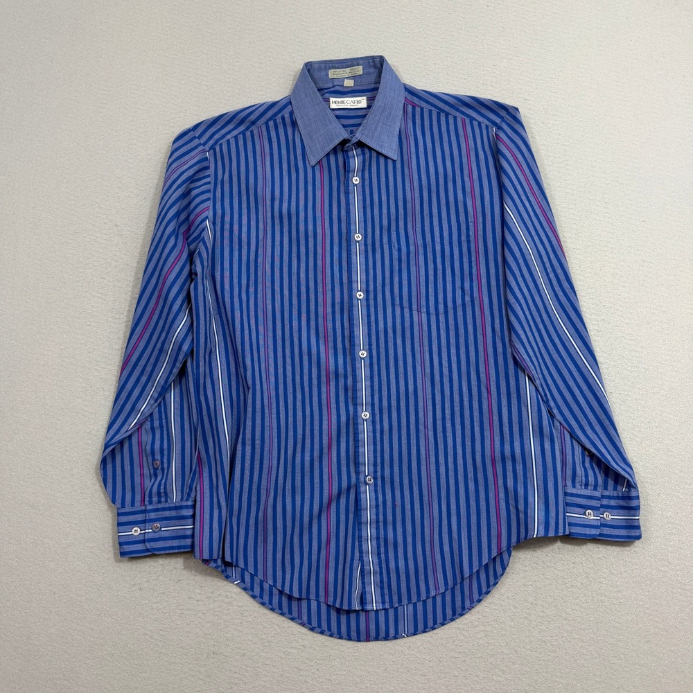 Vintage Monte Carlo Button Shirt Large Striped Long Sleeve Rockabilly 70s 80s